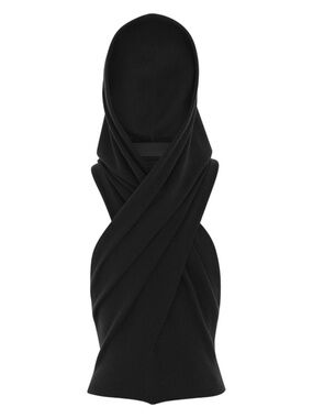 Saint Laurent YSL Runway Black Hooded Wrap Twist Stretch Wool Sleeveless Top